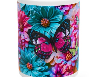 Blumen Schmetterling Becher, Keramikbecher, Geschenk für den besten Freund, Frühlingsgeschenk, Schmetterling-Liebhaber-Becher, Becher für sie, Blumenkaffeetasse, Muttertag