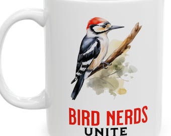 Bird Watching Ceramic Mug 11oz 15oz Watercolor Forest Birds with Bird Nerds Unite Bird-Themed Coffee Mug for Bird watchers and lovers Gift