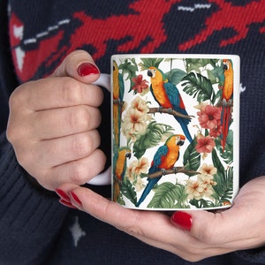 Parrot Ceramic Mug 11oz 15oz Parrot Coffee Cup Animal Theme Mug Ideal Bird Lover Mug Best Gift for Parrot Enthusiasts Mug for Bird Lovers