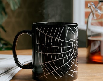 Halloween Spider Web Black Mug (11oz, 15oz) Best Coffee Mug Design for the Spider Lover and Owner of Arachnids Perfect for Halloween