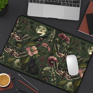 Dark Cottagecore Moths Desk Mat, Gaming Mat for Him, XL Tech Accessory, Forestcore Birthday Gift, Gamer or Computer Worker Gift, Goblincore