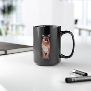 Cougar Black Mug (11oz, 15oz)Mug for Cougar Lover Gift for Him Mug for Wildlife Enthusiast Gift for Animal Lover Big Cat Mug