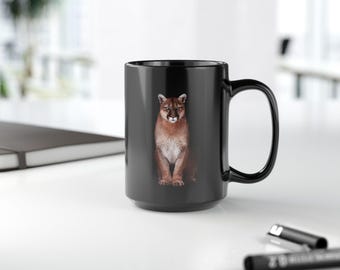 Cougar Black Mug (11oz, 15oz)Mug for Cougar Lover Gift for Him Mug for Wildlife Enthusiast Gift for Animal Lover Big Cat Mug