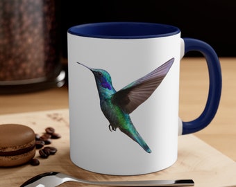 Kolibri-mugg med accentmotiv, 33 cl, Bästa kaffekoppen för fågelskådare, Fågeltema-mugg för kolibrientusiaster