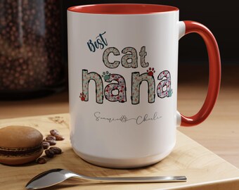Cat Nana Coffee Mug Custom Floral Print Mug for Grandma, Mother&#39;s Day Gift, Personalized Women&#39;s Cup, Mama Mug, 11, 15oz, Birthday Gift