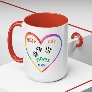 Pride Heart Cat Accent Coffee Mug 11oz 15oz Pride Month Coffee Cup Best Gift for LGBTQ Pride Pet Theme Mug for Cat Moms Celebrate Diversity