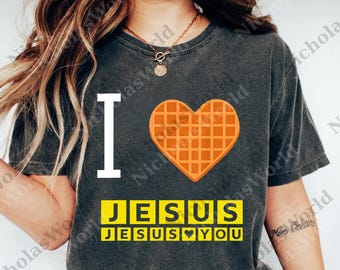 I Love Jesus Waffle Heart Funny Christian Breakfast png, Vintage Christian png for Men Women, Retro Faith Graphic png, Religious Gift