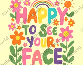 Happy to see your Face png, Lehrer Apple Digital, Grundlehrer Back to School png, Niedliches Kindergarten Erstklass-Lehrer png-Shirt
