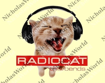 RADIOCAT png, Radiohead png, Gráfico png, Nostalgia, png, Divertido png, Camiseta genial, Ropa de moda, Divertido Ahh png