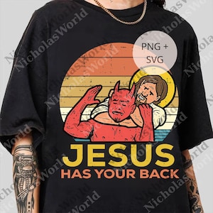 Jesus Has Your Back Jiu Jitsu Retro Christian Digital, Vintage Tee for Women and Men, Digital File Style Top, png