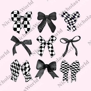 Coquette Checkered Black Bow png, Gift for Her, png for Women, Black Bows Digital File, Vintage Coquette Aesthetic, Cute Ribbon png