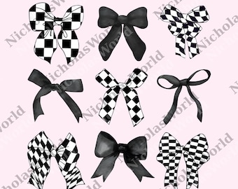 Coquette Checkered Black Bow png, Gift for Her, png for Women, Black Bows Digital File, Vintage Coquette Aesthetic, Cute Ribbon png