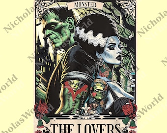 Halloween png The Lovers Tarot Card png, Bride Of Frank png, Gothic Halloween png, Vintage Horror Digital File