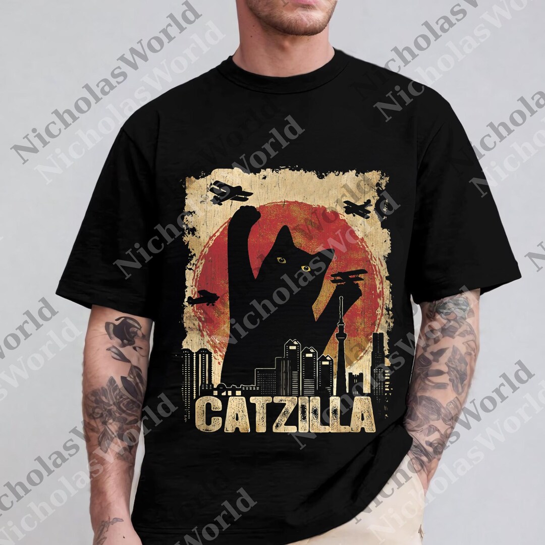 Catzilla Png, Retro Japanese Movie Poster Png, Funny Cat Digital ...