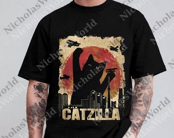 Catzilla png, Retro Japanese Movie Poster png, Funny Cat Digital Download, Cat Lover Gift For Men Women