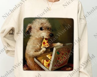Perro pizza divertido PNG, Cachorro amante de la comida comiendo pizza PNG, Regalo para amantes de los perros, hombres, mujeres, unisex, amantes de las mascotas PNG