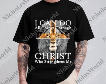 I Can Do All Things Through Christ Who Strengthens Me png, Jesus Christian Digital, God Religious Bible Verse Philippians 4:13 Lion Cross