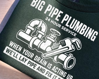Big Pipe Plumbing 24 Hour Service PNG, Plumber Humor Digital Download, Wrench Pipe Fitting Graphic