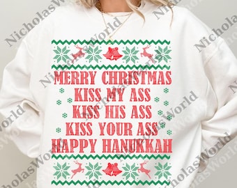 Merry Christmas Kiss My Ass Kiss His Ass Kiss Your Ass Happy Hanukkah png, Christmas Vacation png, Clark Griswold, Funny Christmas