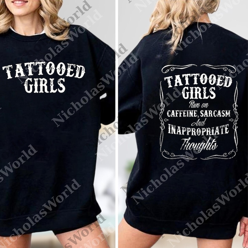 A black sweatshirt with white text and graphics on the back.