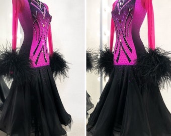 黒と白：社交ダンスドレスクチュール。標準/スムーズ用に