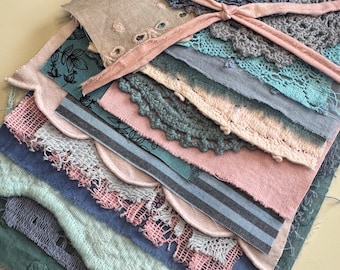 Hand Dyed #42 Fabric Pieces Bundle Vintage Linen Mixed Media Ephemera