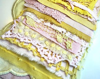 Hand Dyed #30 Extra Large Fabric Pieces Bundle Vintage Linen Mixed Media Ephemera