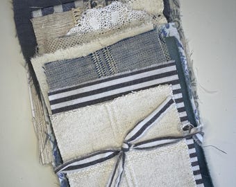 A Little Textur Bundle: 1I vintage linens, thick vintage German linen,  textured pieces, vintage laces, stiff/ soft neutrals ephemera bundle