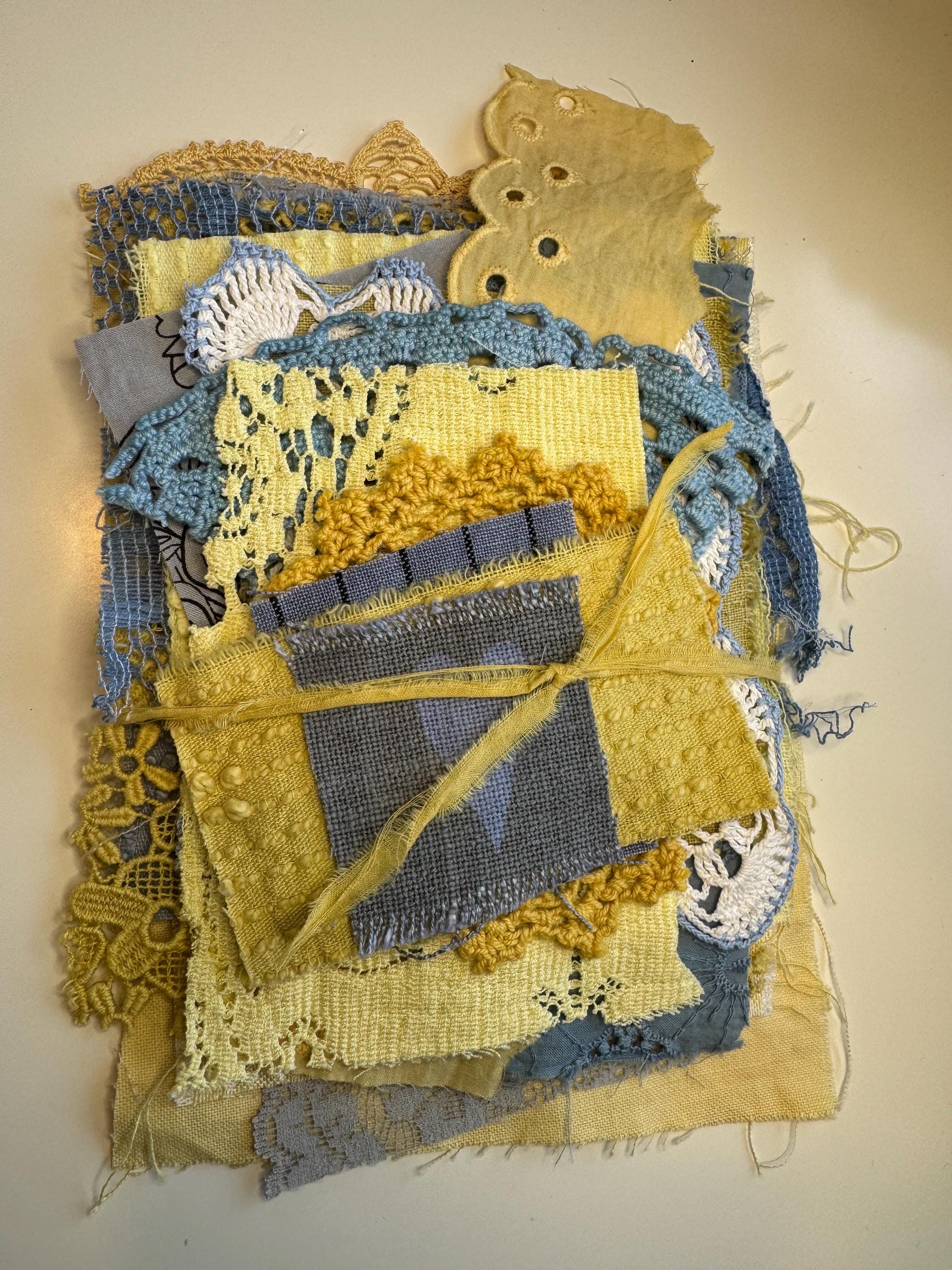Large Fabric Pieces Bundle blue yellow “Sky”