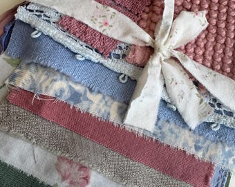 Floral Vintage Sheet Series S4 Hand Dyed Bundle Vintage Linen Mixed Media Ephemera
