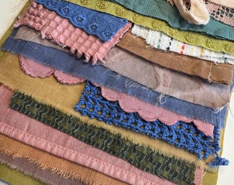 Hand Dyed #40 Fabric Pieces Bundle Vintage Linen Mixed Media Ephemera