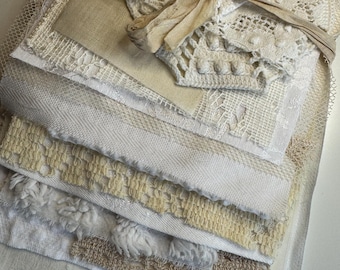Fabric Bundle All Natural Laces #25 mixed media art journaling ephemera Hand Dying