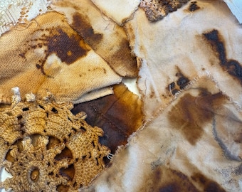 Rust Bundle #7 Peachy pink rust vintage linen ephemera mixed media. Surprise bundle of 10 pieces
