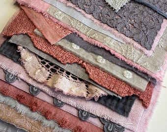 Eco Dyed Vintage Linens #21 Mixed Media Ephemera