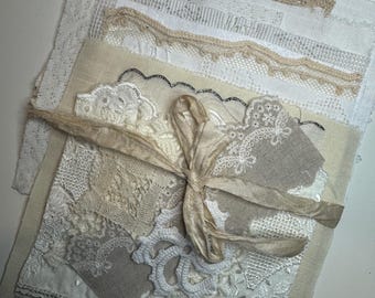 All Natural Fabric Bundle Laces C9 Mixed Media Ephemera