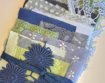 Hand Dyed #21 Fabric Pieces Bundle Vintage Linen Mixed Media Ephemera