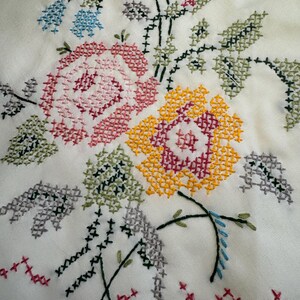 Vintage Scraps hand stitched cross stitch flowers  piece “208”