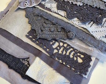 Hand Dyed #8 Fabric Pieces Bundle Vintage Linen Mixed Media Ephemera