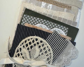 A Texture Bundle: 1A linen, vintage linens, velvet, silk, textured pieces ephemera bundles,