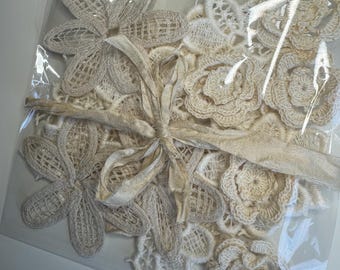All Natural vintage Flower Appliqué assortment Mixed Media Ephemera