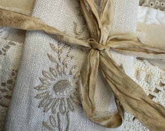 Fabric Bundle All Natural Laces #24 mixed media art journaling ephemera