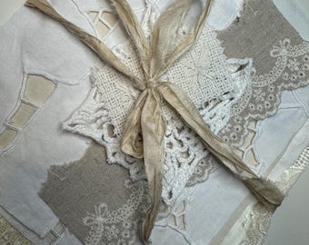 Fabric Bundle All Natural Laces #15 Mixed Media Ephemera