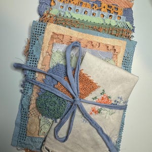 Large Vintage Floral stitched piece with coordinated hand dyed pieces