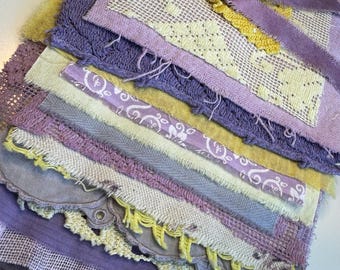 Hand Dyed #26 Fabric Pieces Bundle Vintage Linen Mixed Media Ephemera