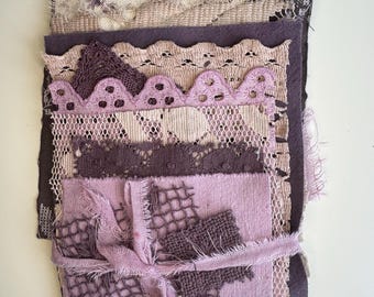 Hand Dyed #34 Fabric Pieces Bundle Vintage Linen Mixed Media Ephemera