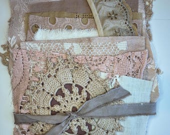 Hand Dyed #31 Extra Large Fabric Pieces Bundle Vintage Linen Mixed Media Ephemera
