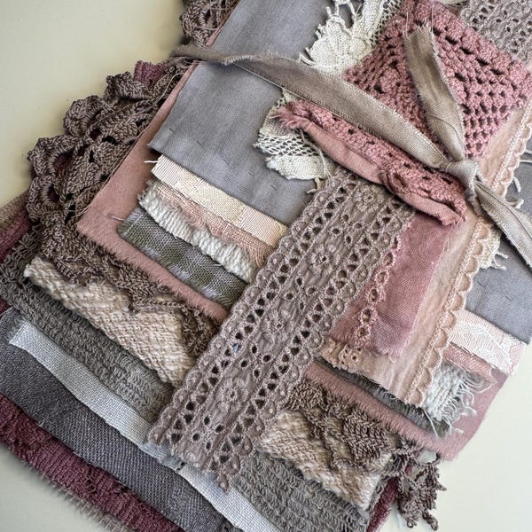 Hand Dyed #19 Fabric Pieces Bundle Vintage Linen Mixed Media Ephemera