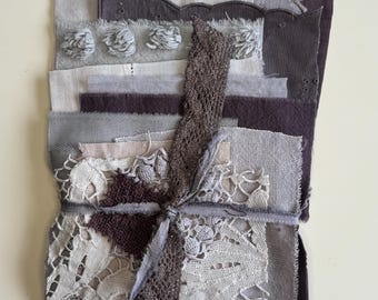Hand Dyed #41 Fabric Pieces Bundle Vintage Linen Mixed Media Ephemera