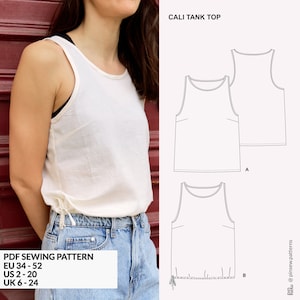 Camiseta de tirantes de tejido elástico con corte de nadador para primavera, verano y vacaciones - Patrón PDF A4 y A0 y formato proyector con instrucciones de costura