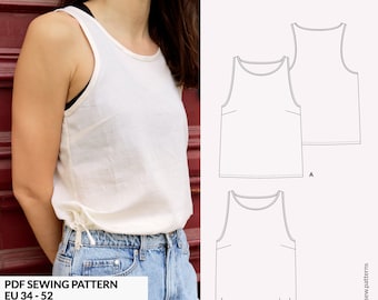 Tank top out of woven fabric , racer top back, for spring, summer and vacation - PDF pattern A4, A0, US letter with sewing instruction